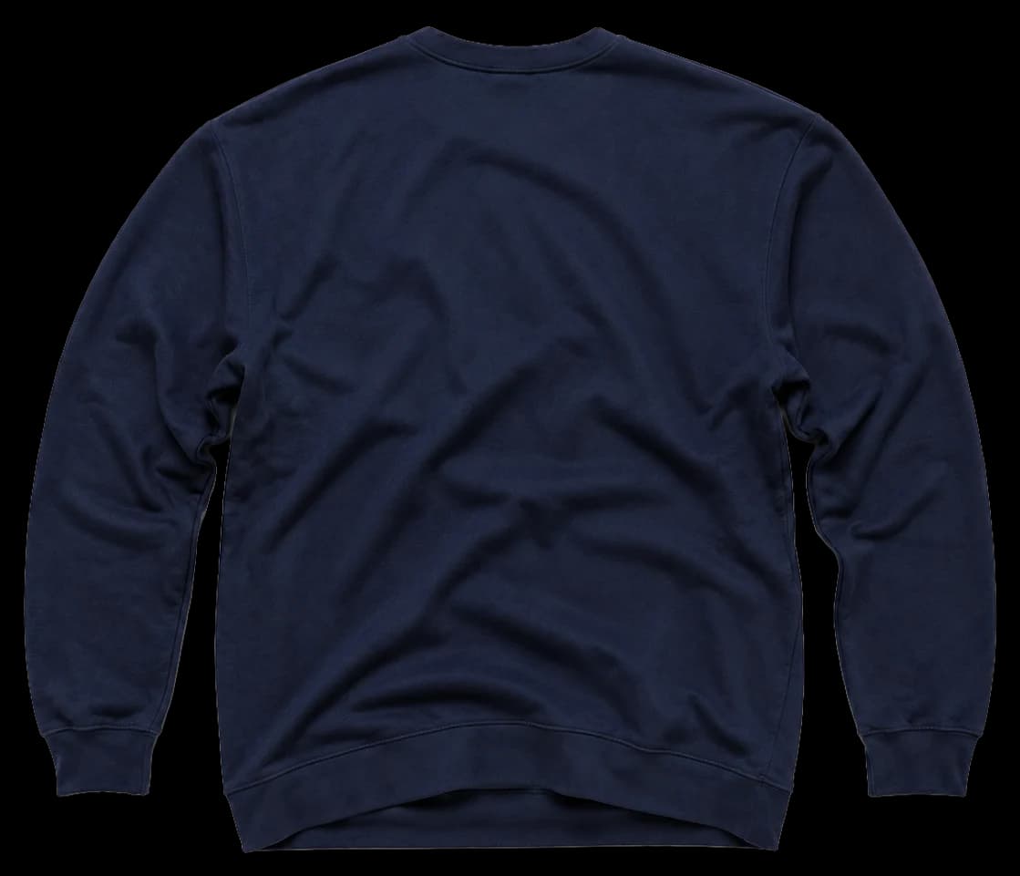 Sudadera Crewneck en azul marino, con parche naranja y frase Cold brew all day.