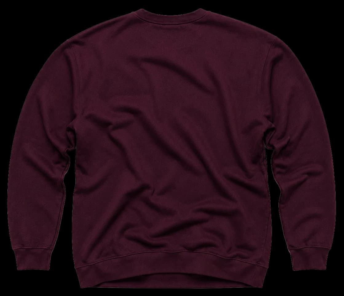 Sudadera Crewneck en guinda, con parche naranja y frase More besos por favor.