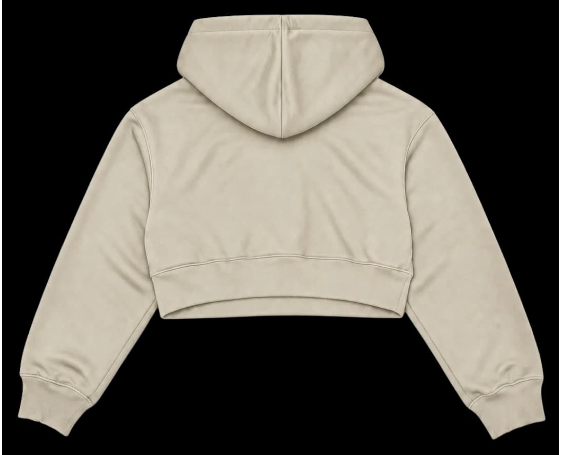 Sudadera Crop en beige, con parche rosa y frase Do what makes you happy.