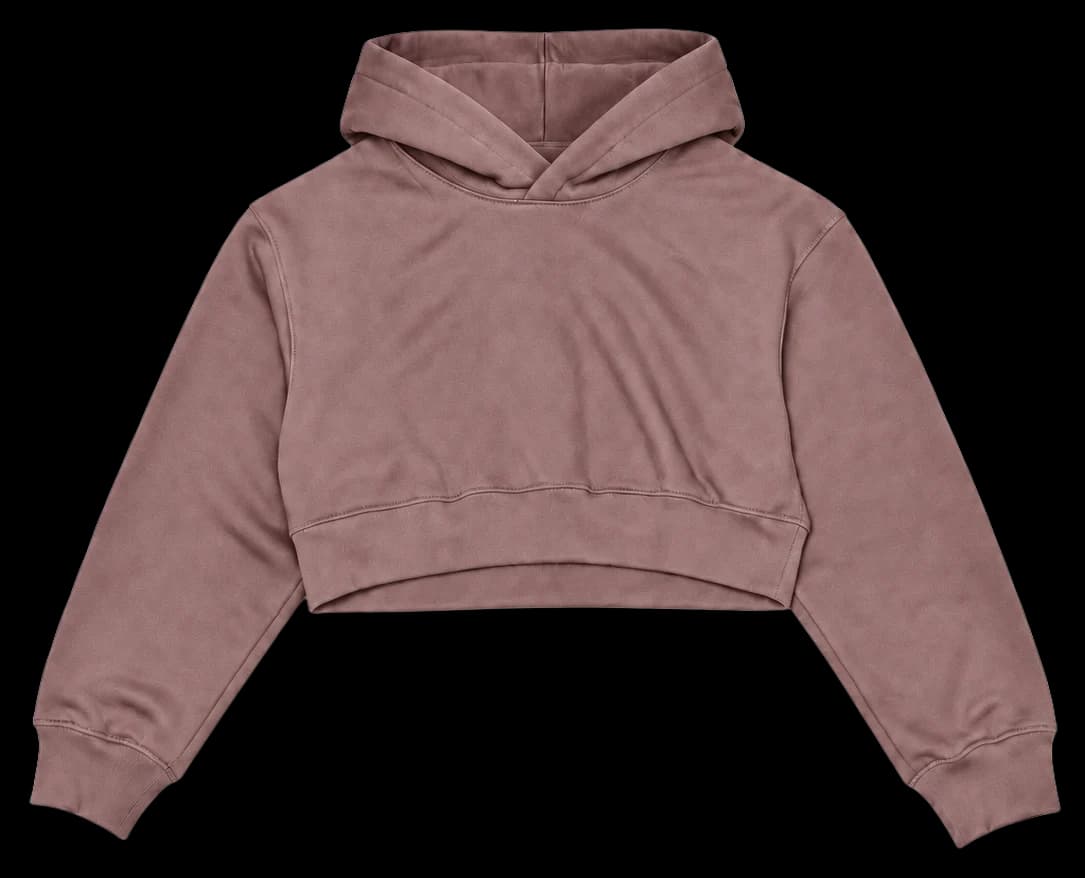 Sudadera Crop en canela, con parche rosa y frase Follow your happy.