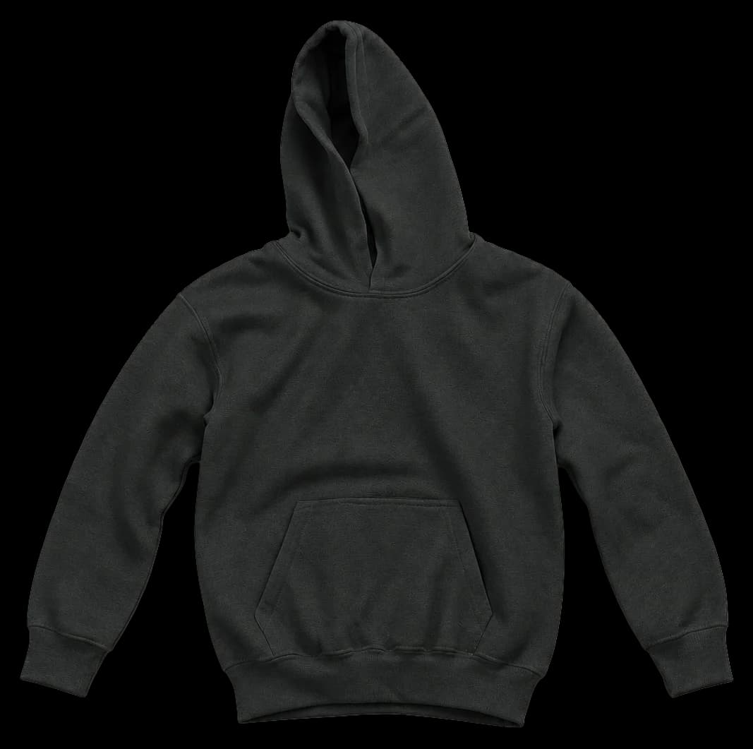 Sudadera Niños en negro, con parche naranja y frase More hugs from family.